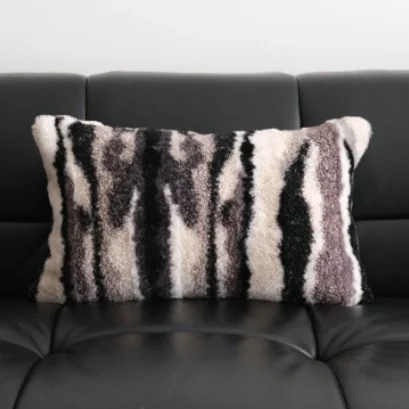 Zwart-wit coole mode kussensloop van lamswol, kussenhoes voor woonkamer, bank, slaapkamer, minimalistische kussenhoes