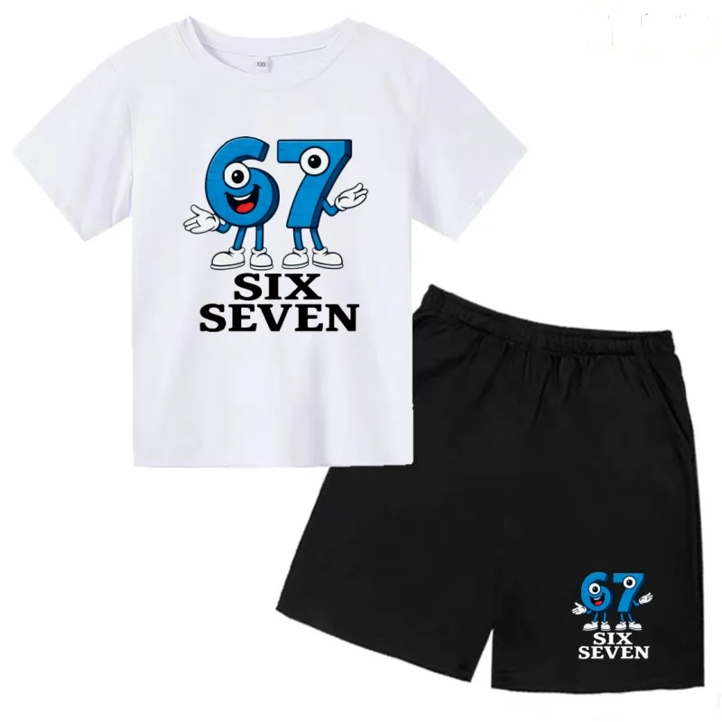 

Kids Summer 67 T-shirt Six Seven Numbers Clothing Short-sleeved+Shorts Two-piece Set Boy Girl Toddler 3-12Yrs Casual Fashion Set