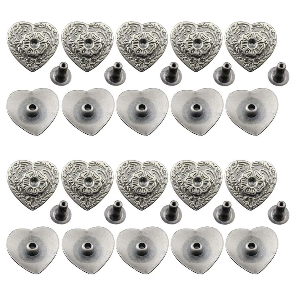 30 pcs Heart Rivets Concho for Leather Antique Silver Love Shape Decorative Buckles Buttons Belt Decoration Accessories