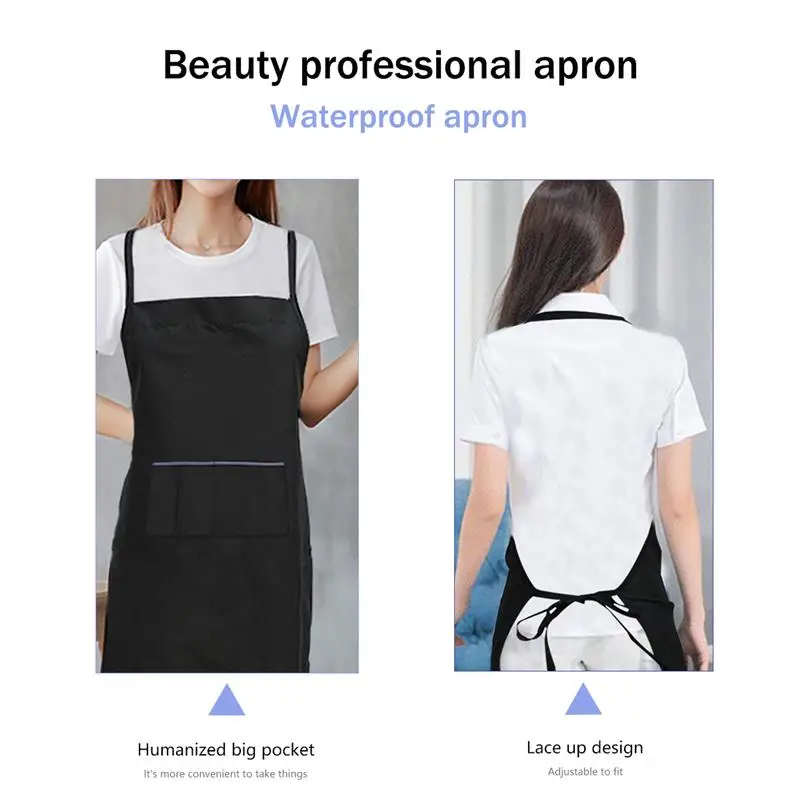 Waterproof Kitchen Apron For Women/Men With Pockets Work Mandil Cleaning Pinafore Restaurant Shop Waiter Work Uniform