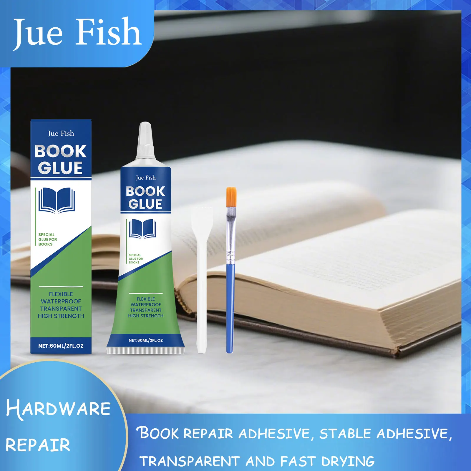 JUE FISH Book Glue  Strong Adhesion, Long-Lasting And Firm Quick-drying Formula Saves Time Suitable Variety of Paper Materials