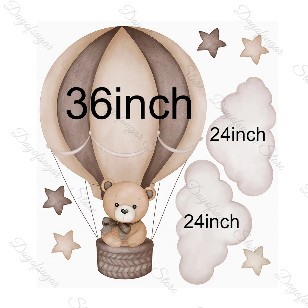 18/36Inch Hot Air Balloon Teddy Bear Cutouts Boho Cloud Brown Bear Mosaic Board for Baby Shower Birthday Party Backdrop Decor