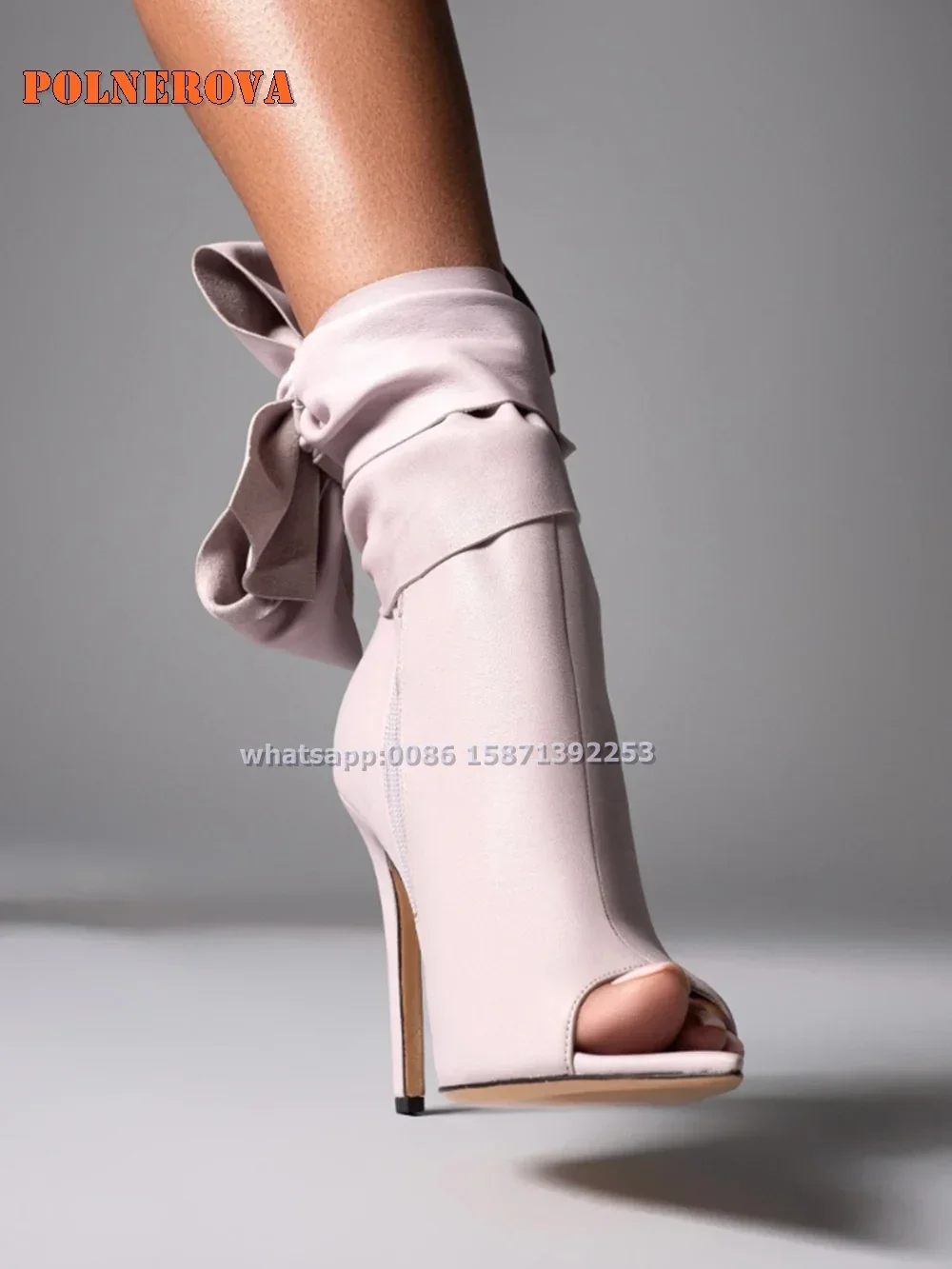 Pointed Open Toe Wrap Tie Ankle Boots Black Leather Zipper Closure Splicing Elegant Women Gladiator Bow Sexy Sleek Modern Booty