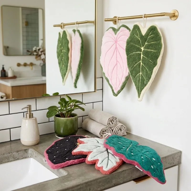 Green Leaves Hand Towels Bathroom Accessories Hand Towel Green Plants Hand Towels Kitchen Handkerchief Hand Towel 손수