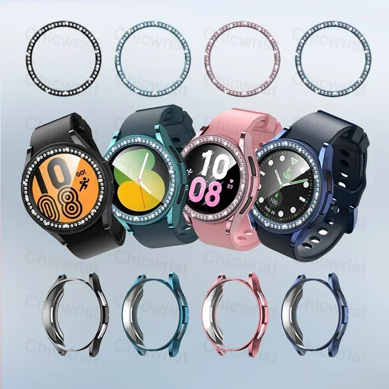 Etui + ramka do Samsung Galaxy Watch 6 Classic 47mm 43mm diamentowa ramka na pierścionek ochraniacz zderzaka do zegarka 6 klasyczne akcesoria