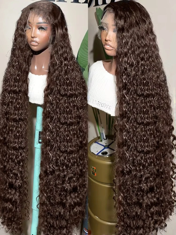 

200% Chocolate Brown Deep Wave Human Hair Wig 13x6 Hd Lace Frontal Wigs Lace Front 30 32Inch 13x4 Brazilian Curly Human Hair Wig