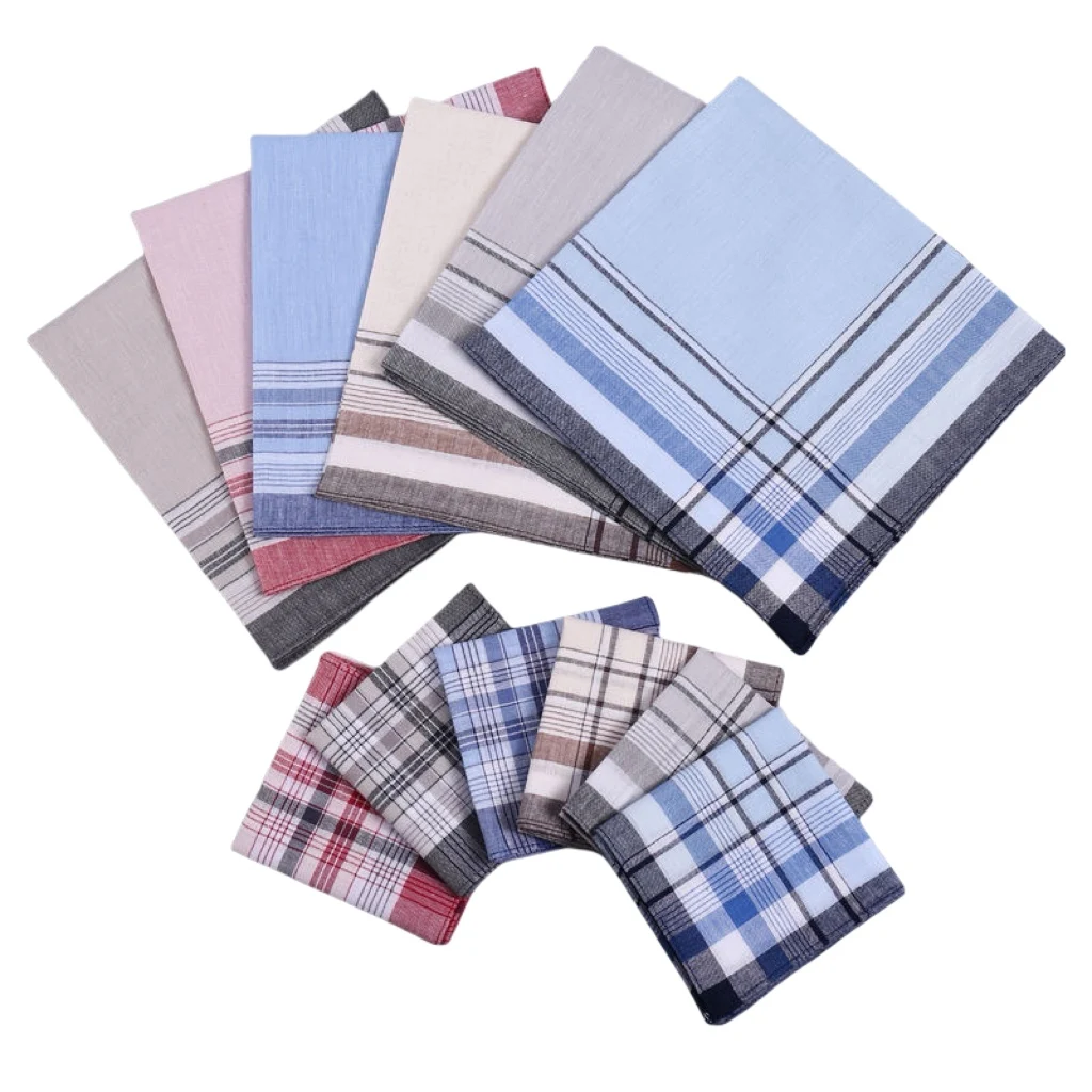 6 Pack of Men's Pure Cotton Handkerchiefs, Cotton Yarn-Dyed Plaid Handkerchiefs, Women's Water-Absorbent Sweat-Wiping Handkerchiefs, Wedding Supplies, Table Mats, Coasters, Great Gifts, Event Gifts, Outdoor Sports