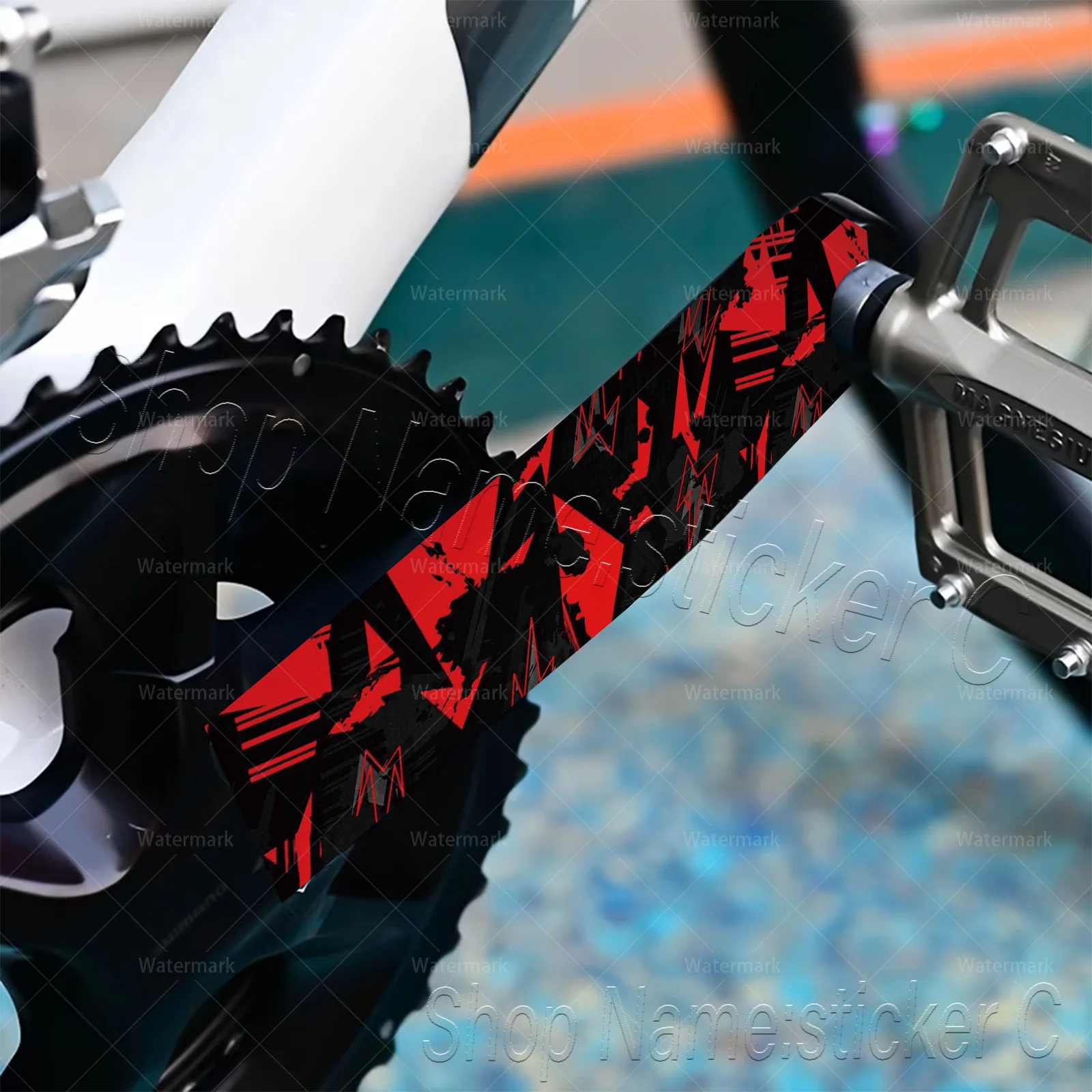 1Pair Red Black Geometric Graffiti Bike Crank Stickers, Waterproof Vinyl for MTB & Road Bike Crank Arms