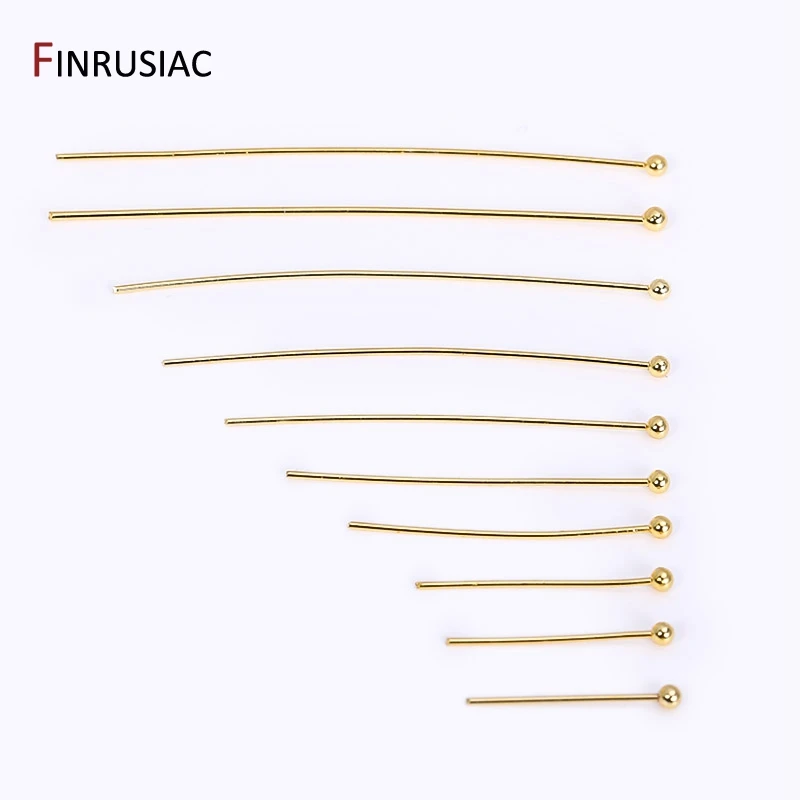50 Stück/Lot 18k vergoldete Messing-Kugelnadeln/Augenstifte/Flachkopfnadeln für die Schmuckherstellung, DIY-Nadelzubehör im Großhandel – Detail 19