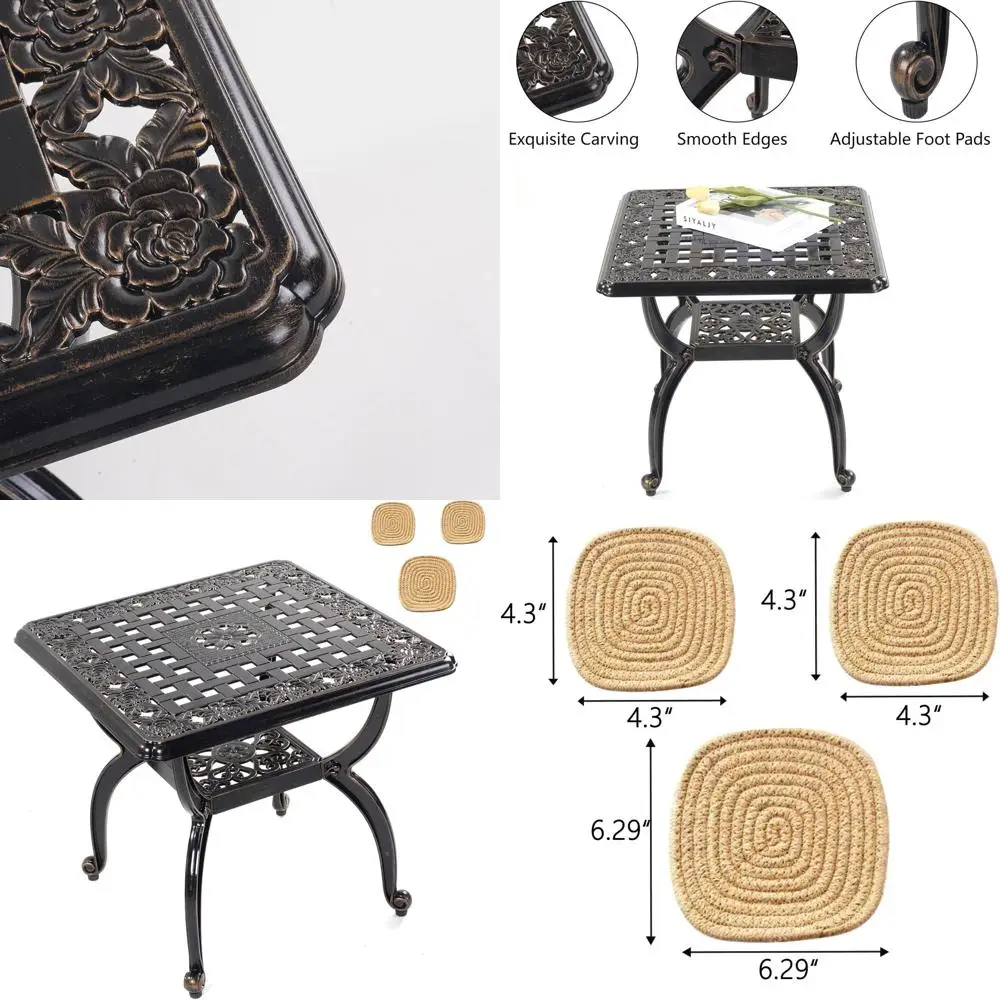 

Weatherproof Cast Aluminum Outdoor Side Table, 20.8W x 18.5H, Copper Finish, Ideal for Patio or Garden