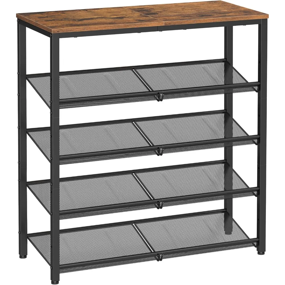 

Shoe Rack for Entryway, 5 Tier Shoe Storage Shelves, 16-20 Pairs Shoe Organizer, with Sturdy Wooden Top and Steel Frame