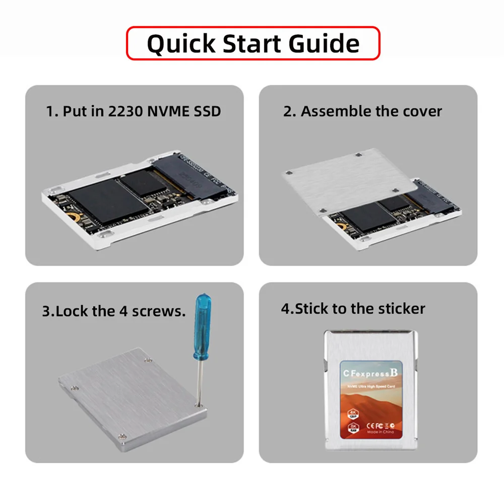 CFexpress Type-B to NVME 2230 Memory Card Kit Case CFE CFB M-key NGFF Adapter Alloy Shell for Camera 8K RAW PCIe Expansion