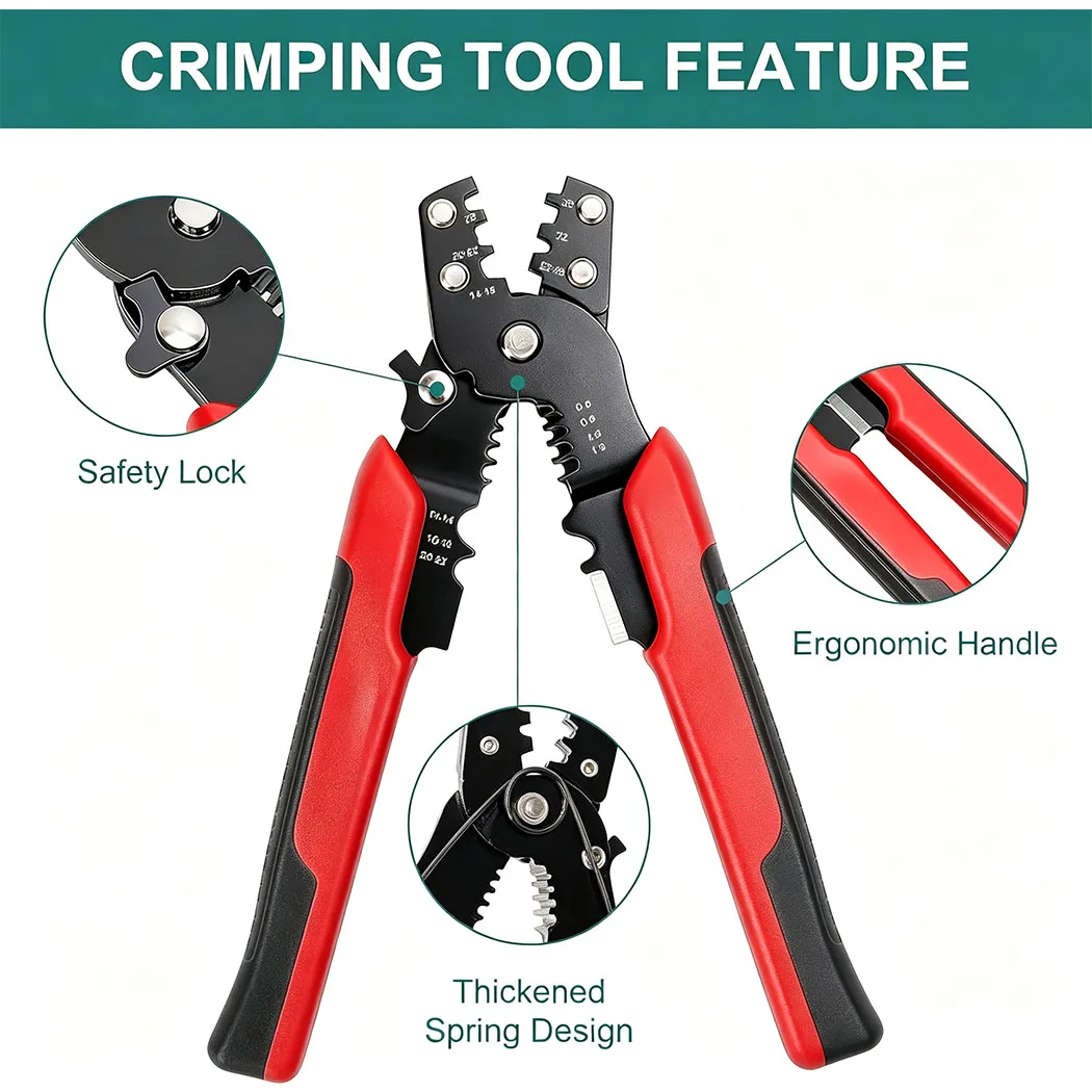 Crimping Tool, Wire Crimper Tool with Stripper Cutter, Crimping Pliers for Open Barrel Terminals and Heat Shrink Connectors