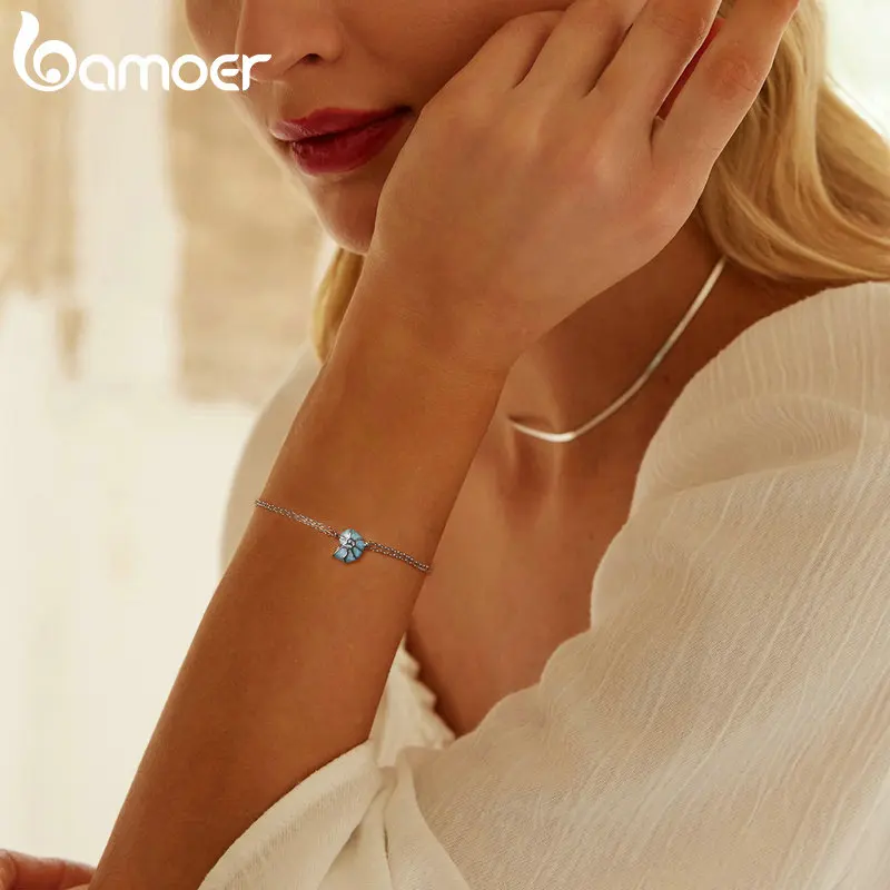 BAMOER 925 Sterling Silver Blue Seashell Link Chain Bracelets for Women Ocean Series Jewelry Gift BSB176 5
