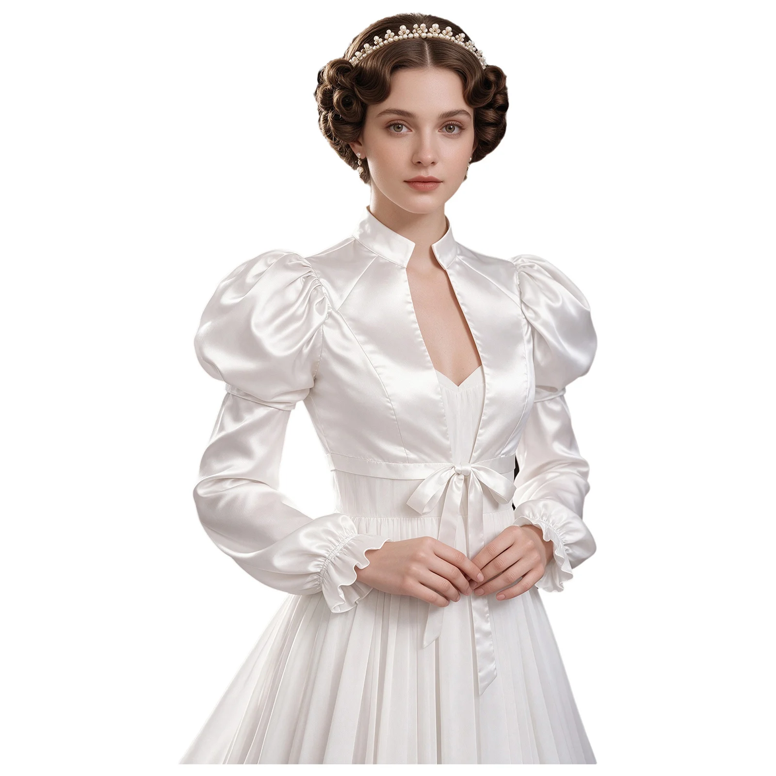 Evening Stain Bride Bolero Shrugs Crop Wedding Bride Shawl Puffy Bridal Long Sleeve Prom for Halloween Renaissance Jacket Coat view 2