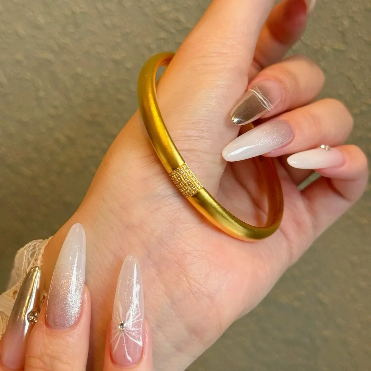 Luxury 24K 9999 Pure Gold real gold Women's Fugui Complete Bracelet Rhinestone Solid Bracelet