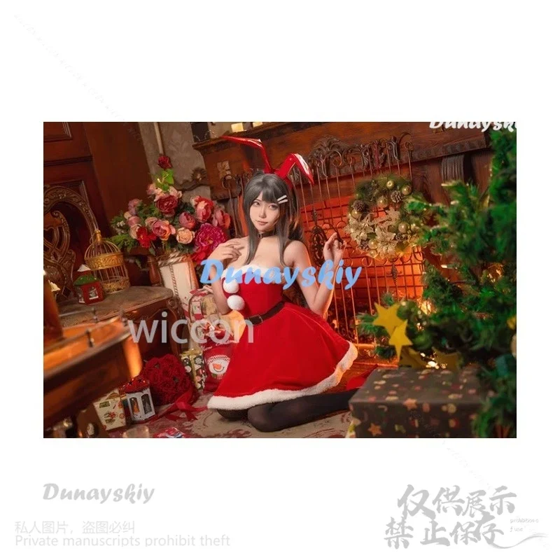 Anime Christmas Cosplay Sakurajima Mai Costume Costume Women Red Sexy Lolita Bunny Girl Rabbit Velvet Cos Woman Girls Halloween