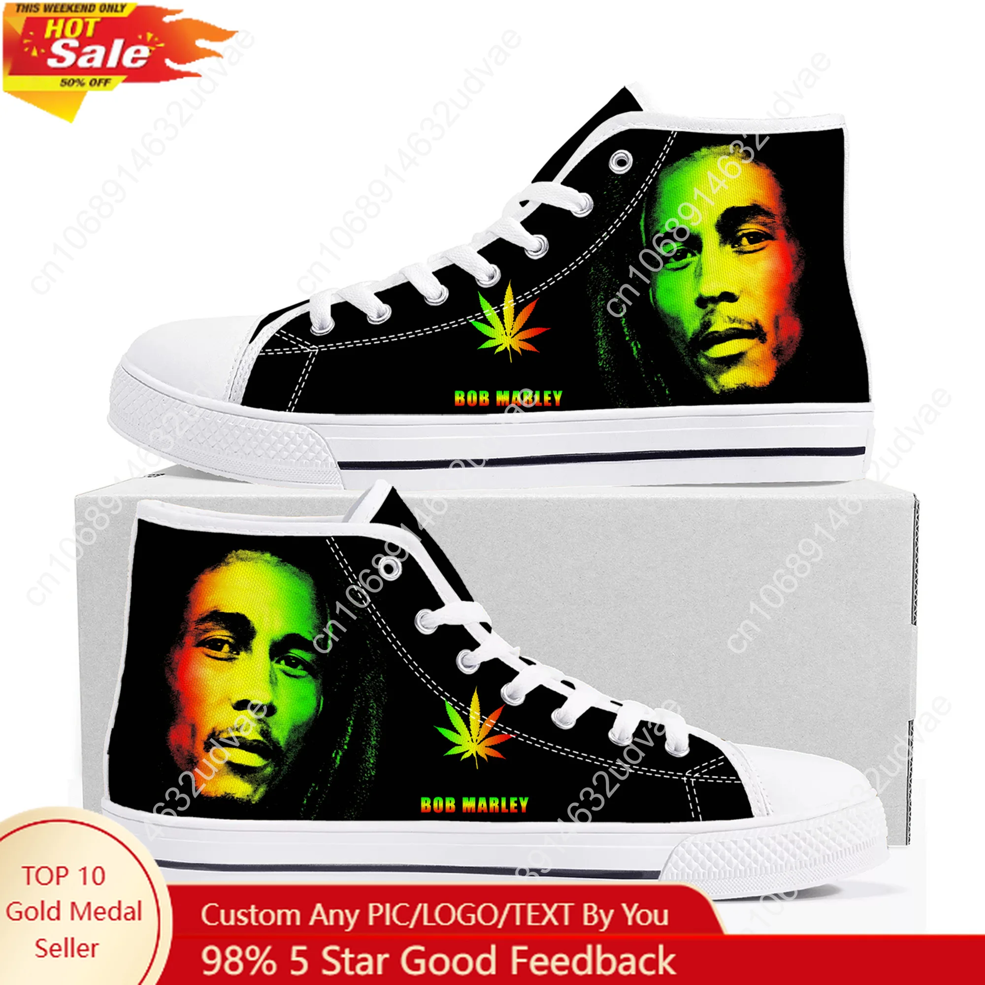 

Bob Marley Reggae Rasta High Top Shoes Men Women Teenager Canvas Sneaker High Quality Sneakers Couple Footwear Custom Shoe White