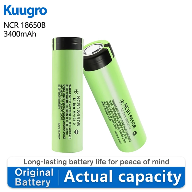 

Kuugro 34B 100% New Original NCR18650B 3.7v 3400mah 18650 Lithium Rechargeable Battery Flashlight batteries