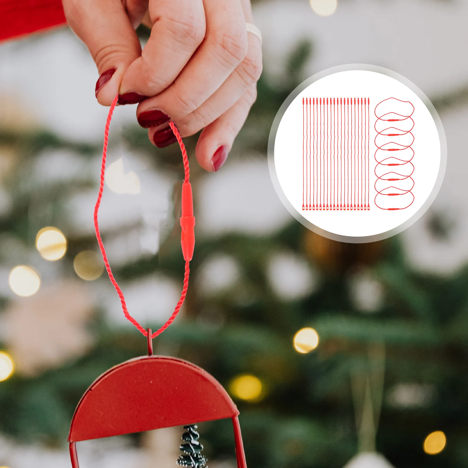 

300 Pcs Red New Year Hanging Decor Supplies Snap Locking Ropes DIY Crafting Tag Ties Xmas Tree nament Polyester