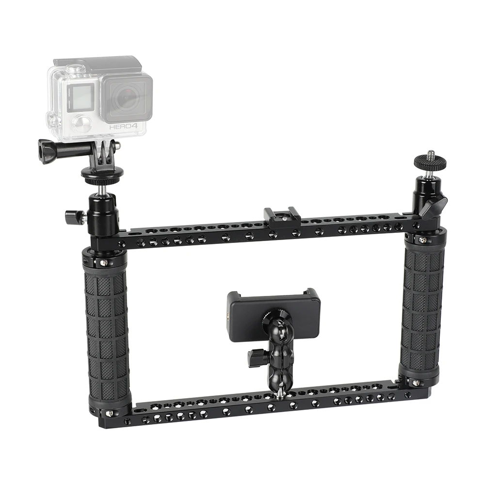 CAMVATE Rubber Handle Bracket Support Rig With Smartphone Clip & Mini Ball Head Tripod Mount For GoPro HD HERO 1 2 3 4 Camera