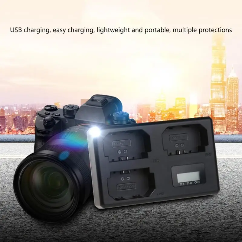 CORA USB C Camera Battery Charging Dock with 3 Bays and LCD Screen, USB Input for Desk Use, Travel Carry, and Gear Bags Daily