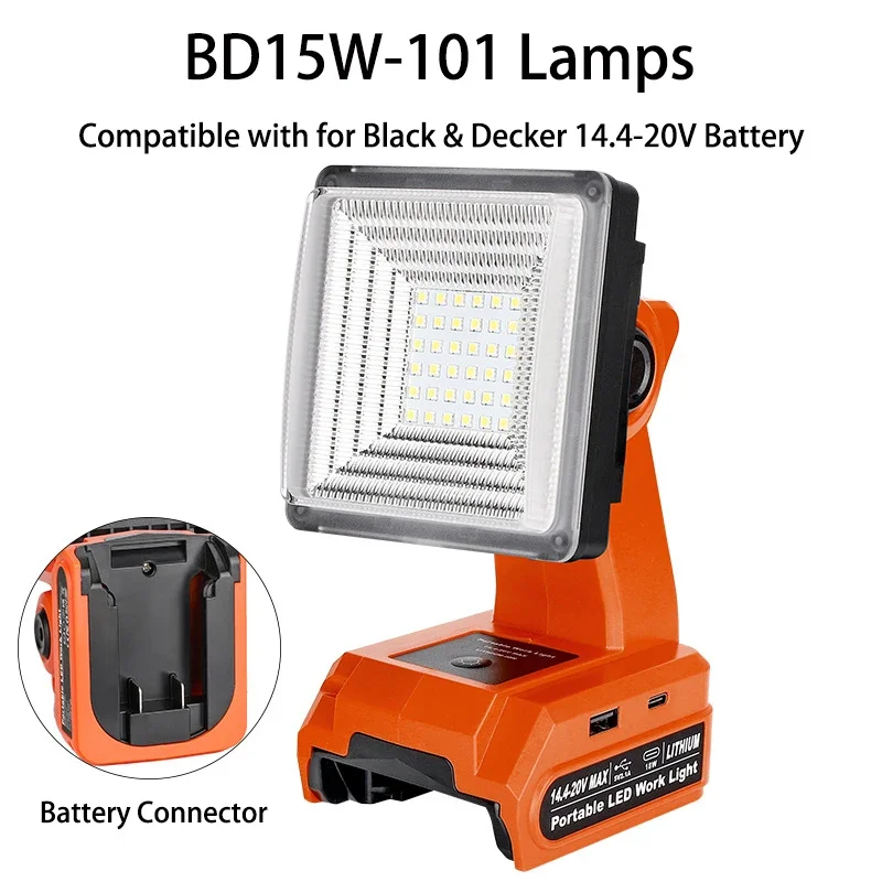 

For Black&Decker 20V Batteries Rechargeable Camping Light Portable LED Work Light with Quick Charge Port for Indoor Outdoor Use