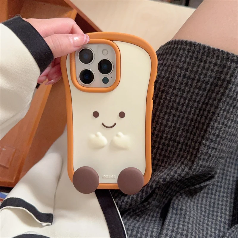 

Love Cartoon 3D Bread pattern case for iPhone 12 13 14 15 16 Pro Max with stand Silicone soft cover for Apple 13 Pro 15 Pro Capa