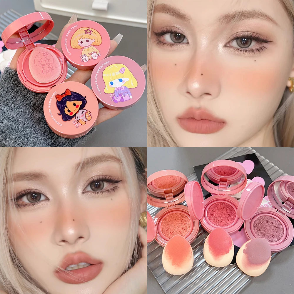 Waterdicht Luchtkussen Blush Crème Natuur Vrouwelijk Gezicht Make-Up Enkele Kleur Lichtgewicht Blush Blijvende Roze Wangtint Blusher Puff