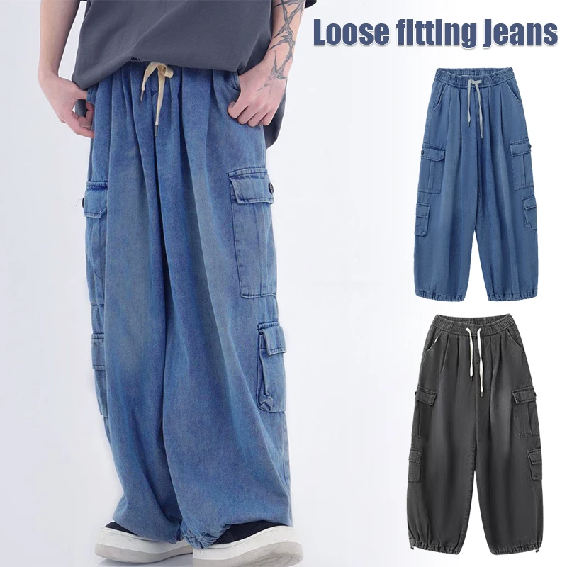 Männer Jeans Harajuku Baggy Jeans Denim Hosen Breite Bein Hosen Männer Oversize Cargo Street Hip Hop Hosen