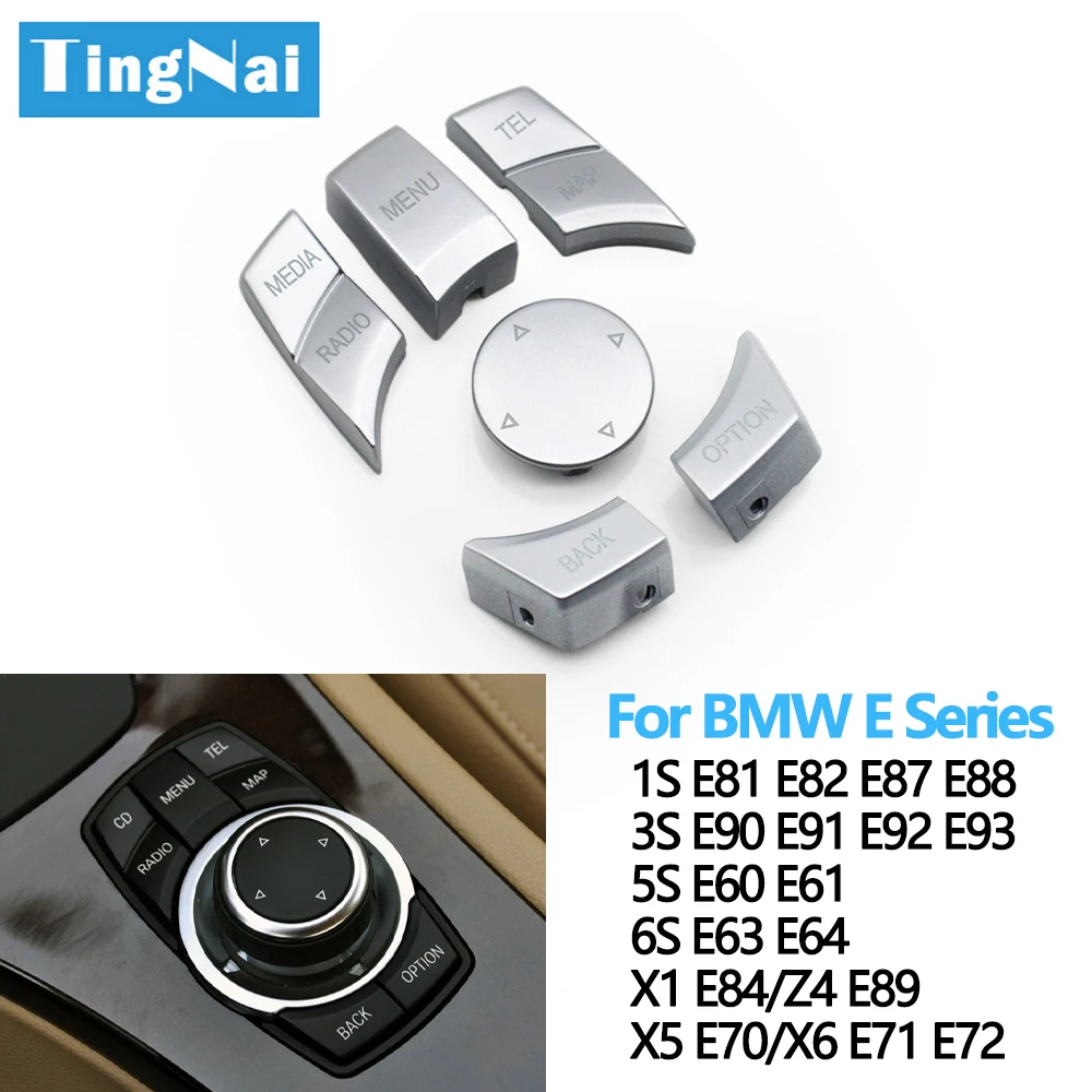 Silvery Car CIC IDrive Multi-Media Knob Menu Button Cover For BMW 1 3 5 X1 X5 X6 Series E87 E90 E91 E92 E60 E84 E70 E71 E72