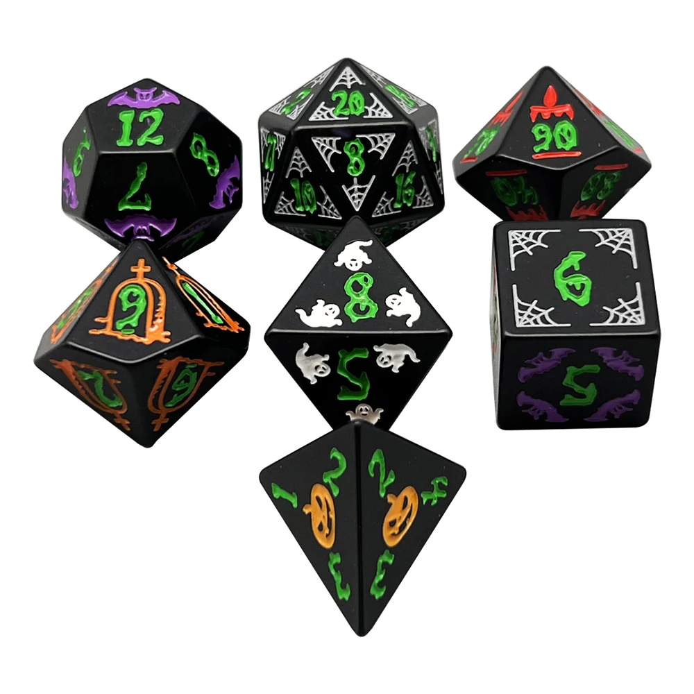 Dice Role DND Accessories Halloween Theme Polyhedral Dice Set Unique Festival Aura Colourful Patterns For DND RPG Desktop Games