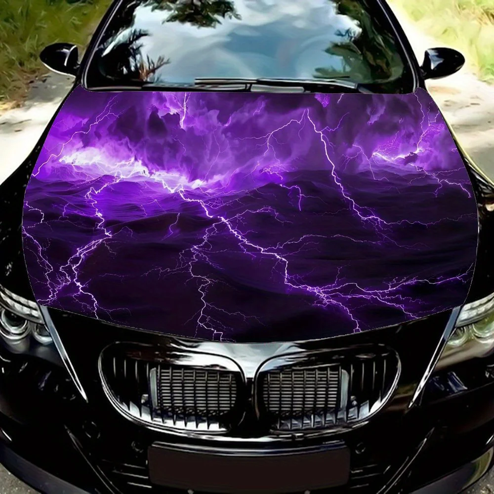 Purple Lightning Car Hood Sticker - Self-adhesive Coating, Waterproof and Scratch Resistant, Suitable for Most Car Models, Ideal