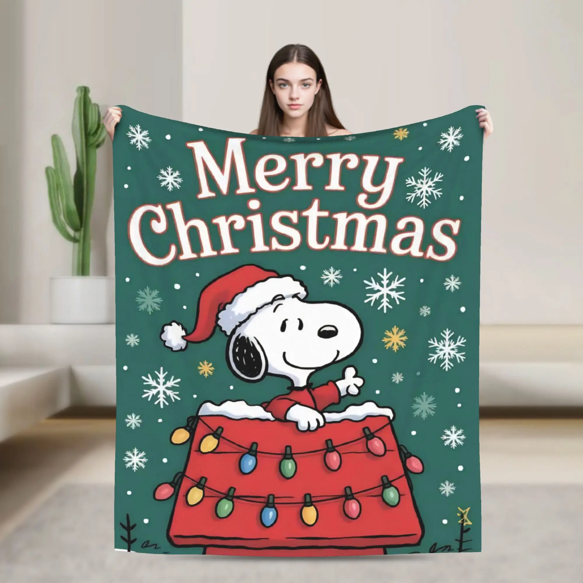 S-Snoopys Xmas  Merry Christmas Blankets  Plush Awesome Warm Throw Blankets for Coverlet Spring/Autumn