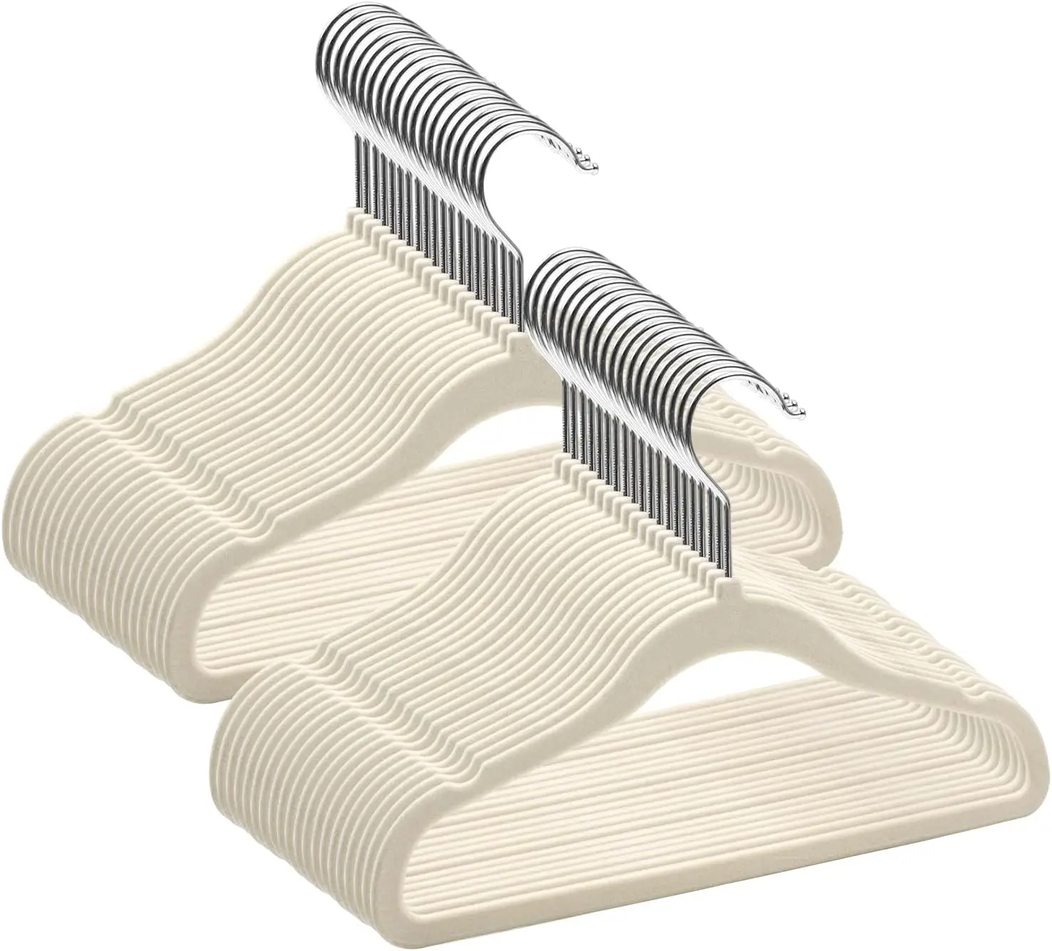 

Набор из 50 нескользящих вешалок для детской одежды с бархатным покрытием, выемками и поворотными крючками для экономии места, бежевый цвет