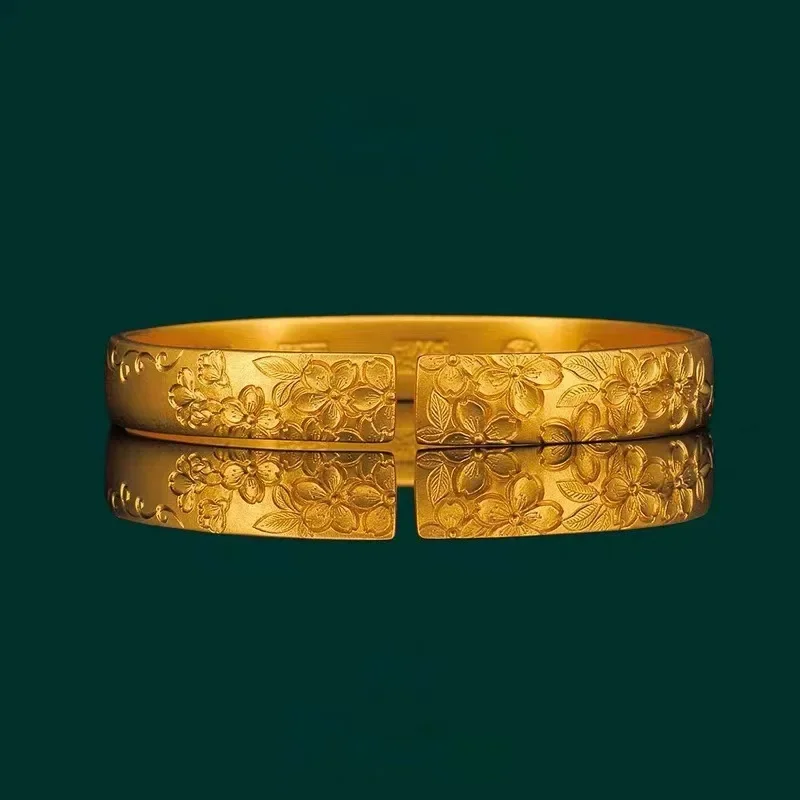 

Fashion - Forward 9999 Real 24K Yellow Gold Open Solid Bracelet with Ancient Acacia Vine