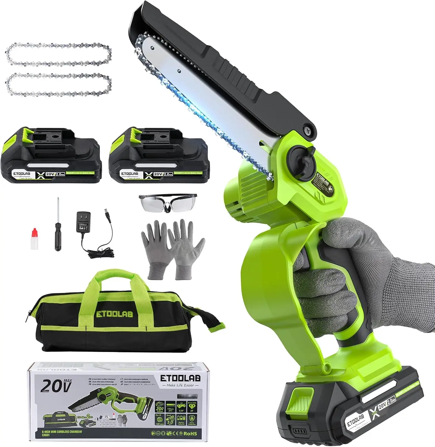 

Cordless Chainsaw, 6-Inch Electric Chainsaw Compatible with Dewalt, Battery Powered 20V 2000MAH Handheld Small Power chainsaw fo