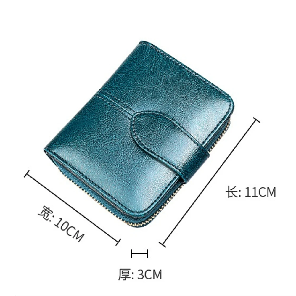 New Vintage Oil Wax Cowhide Short Women\'s Wallet Genuine Leather Zipper Coin Purse Multi Card Slot Card Bag