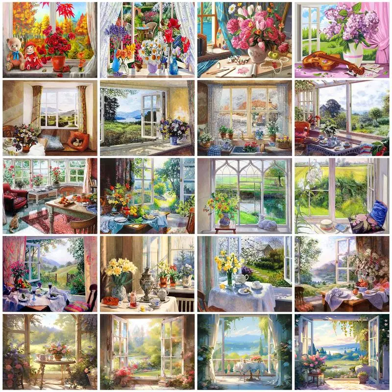 

SDOYUNO Painting By Numbers Acrylic Window Scenery Markers By Numbers Art Mural Picture Wall Home Decor