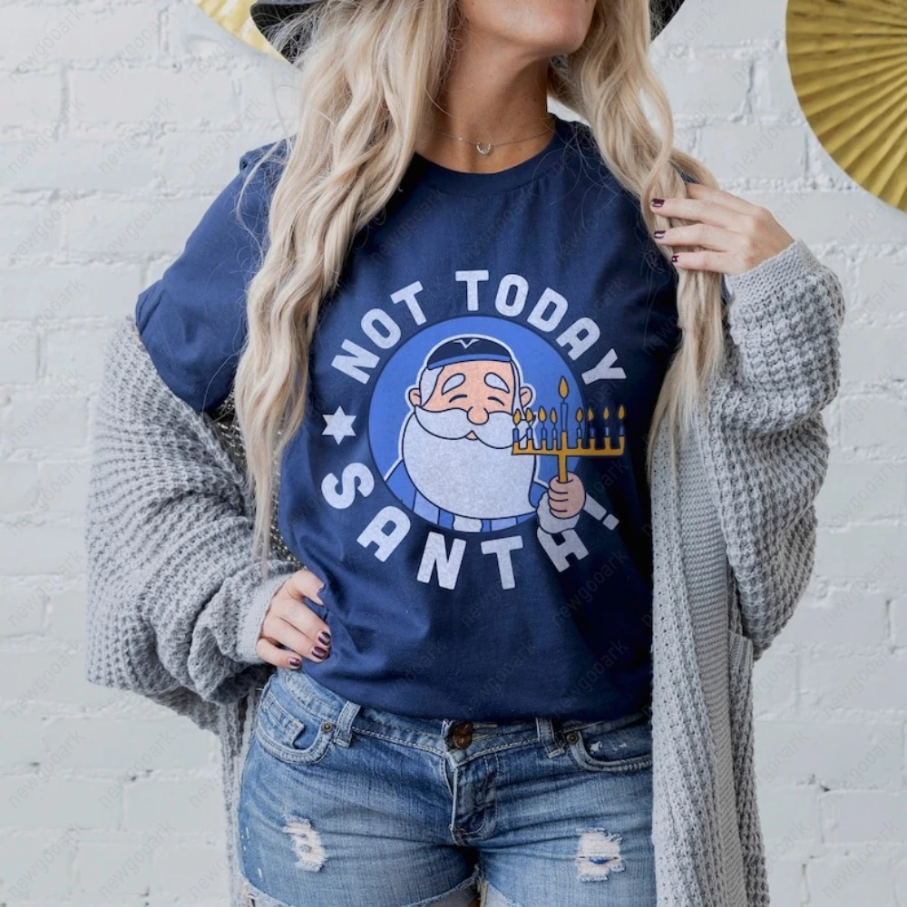 Vintage Funny Santa Christmukkah Hanukkah Jewish T-Shirt Woman Man Fashion Casual Cotton Graphic T Shirts Streetwear Tops Tee