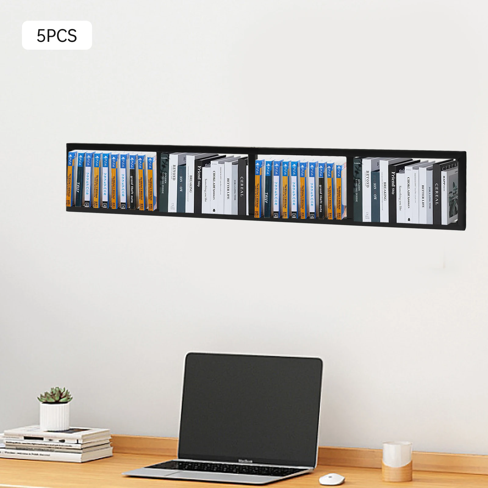 5Pcs 34 Inch Metal CD DVD Storage Shelf, Wall Mount Media Organizer Rack for Video Games, Movies, Music Collection Organization