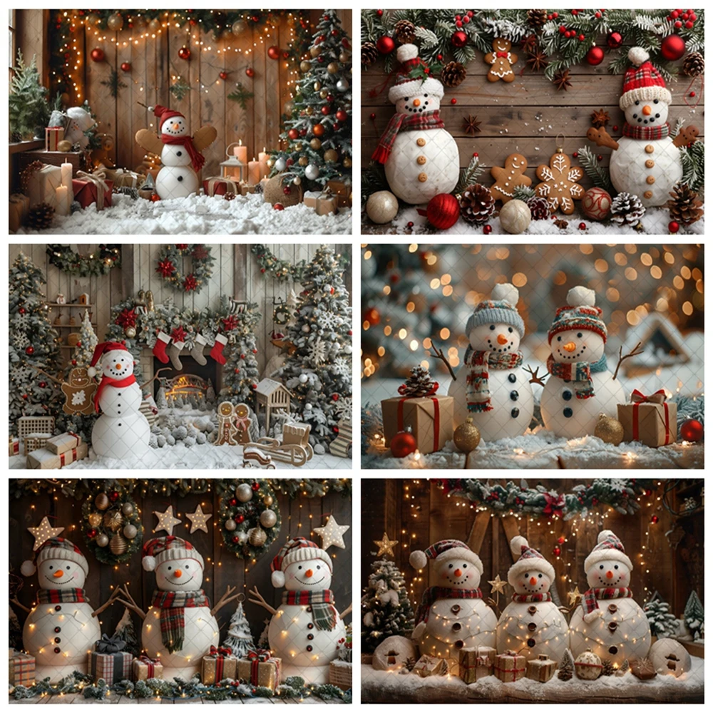 Christmas Wooden Board Photography Backdrop Wood Wall Xmas Tree Snowman Children Gift Family Party Photo Background Decor