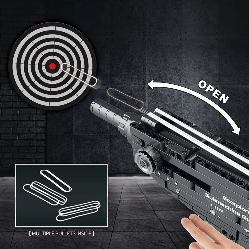 Creative MOC Scorpion Pistol Model Building Blocks WW2 Military Weapon Firearms Series DIY Bricks Gun Toys For Boys Adult Gifts