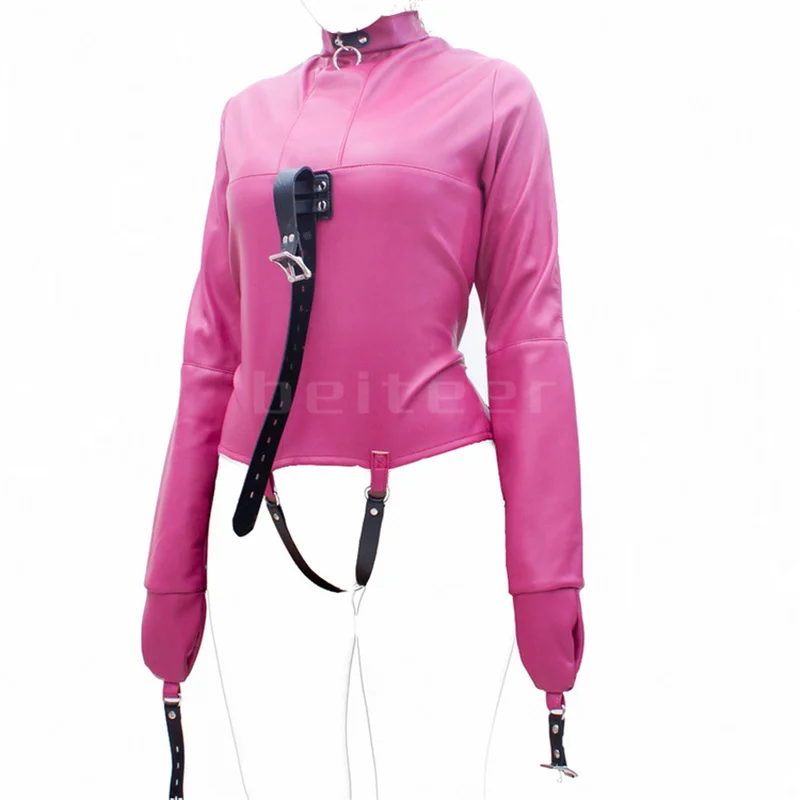 PU Leather Straight Jacket Bondage Women\'s Sexy Lingerie Open Crotch Straight Jacket Body Harness Restraint Armbinder BDSM