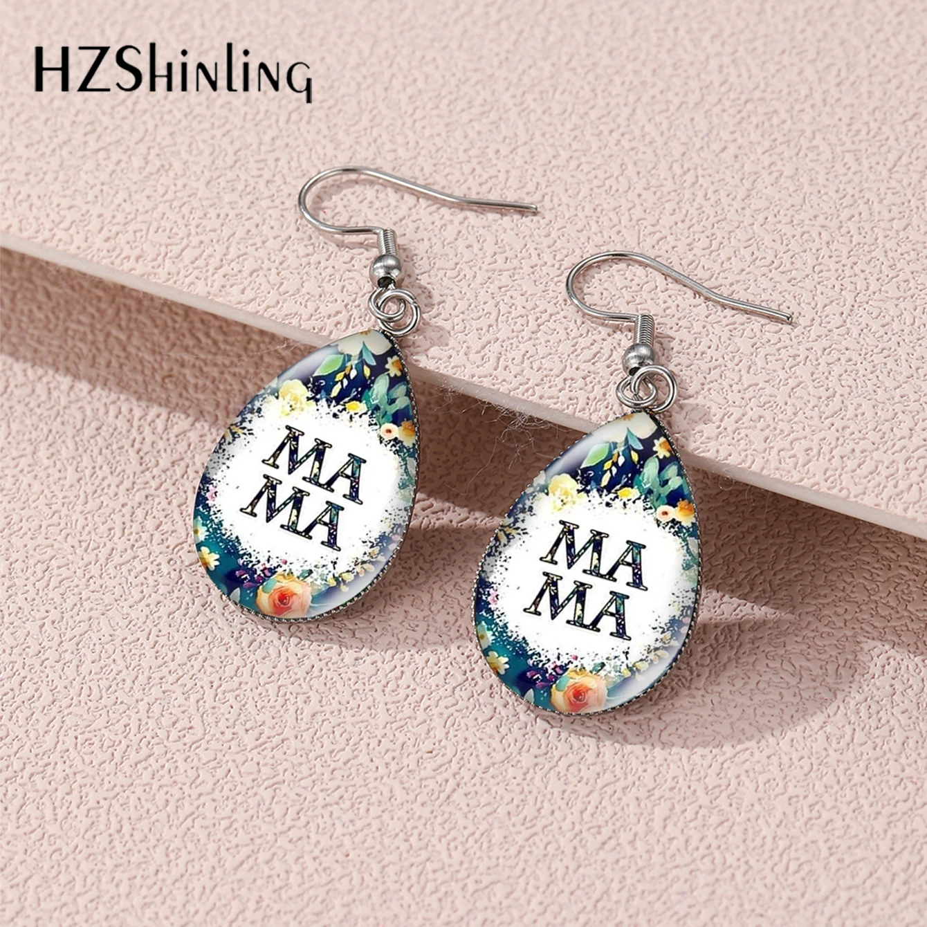 2024 New Arrival Fashion MAMA Letters Love Mother Pattern Tear Drop Fish Hook Earrings Handmade Stainless Steel Jewelry Earrings