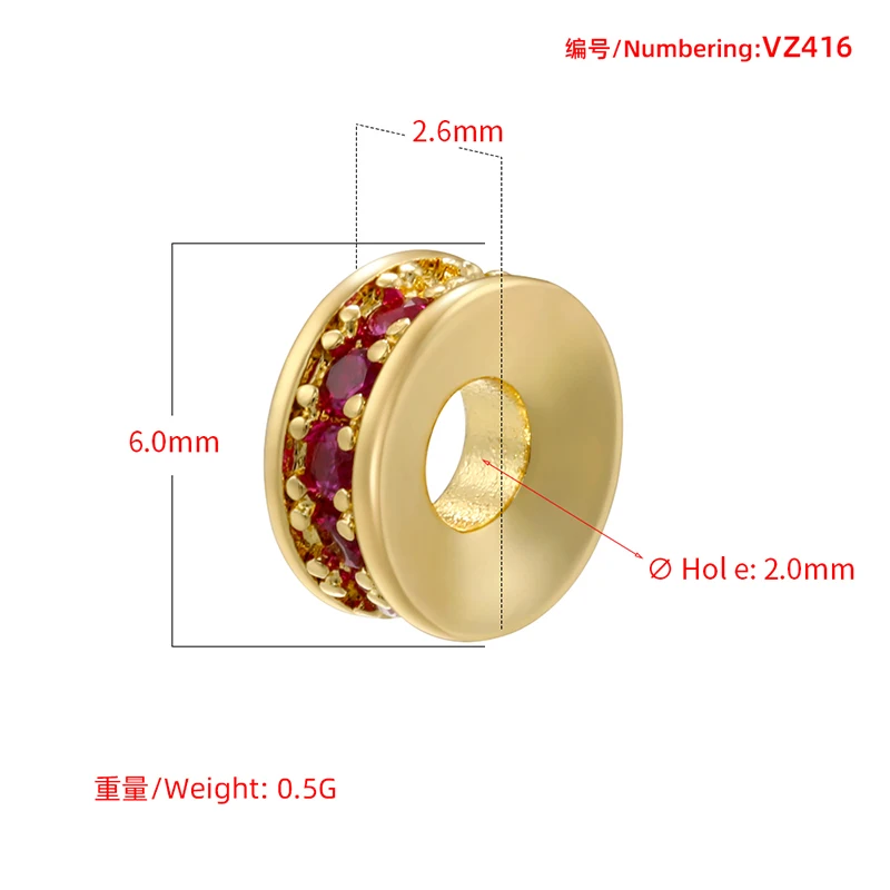 ZHUKOU 6×2.6mm copper 18K gold plated inlaid zirconia spacer beads transit beads diy bracelet necklace beading material:VZ416