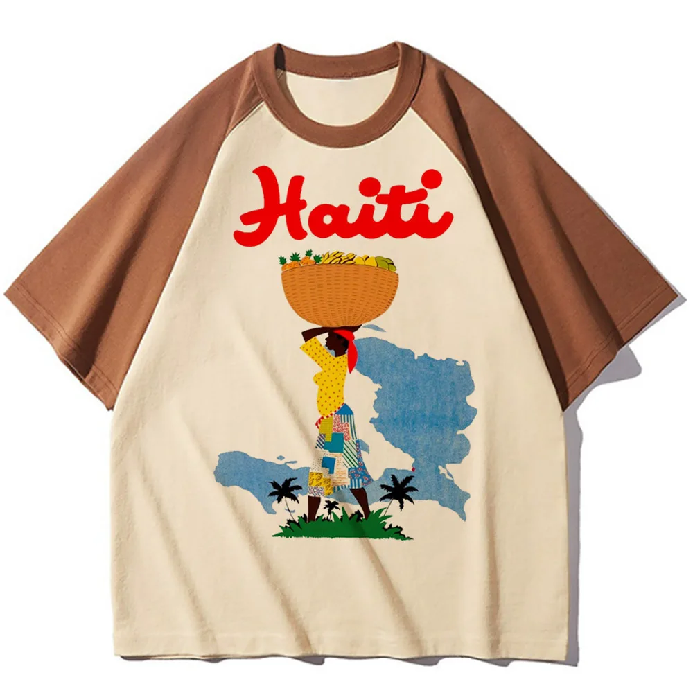 Haiti top tees women Psychedelic Pastel Graphic Vintage shirt hip hop Psychedelic Pastel 2000s streetwear Graphic