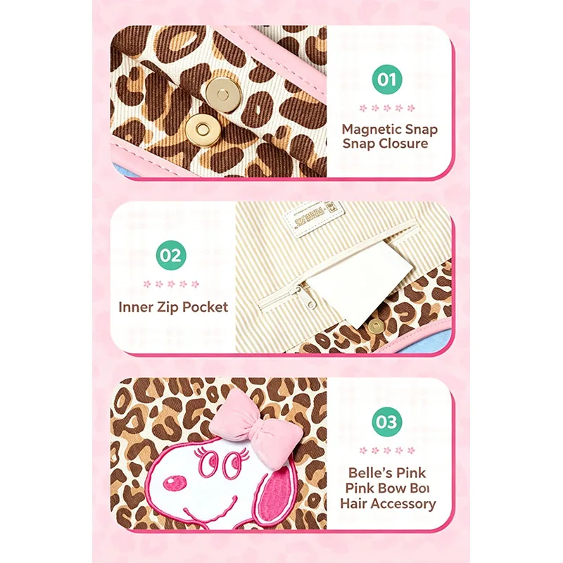 New Snoopy Leopard Print Shoulder Bag Kawaii Large Capacity Storage Bag Ins Korean Cartoon Anime Friend Birthday Gift