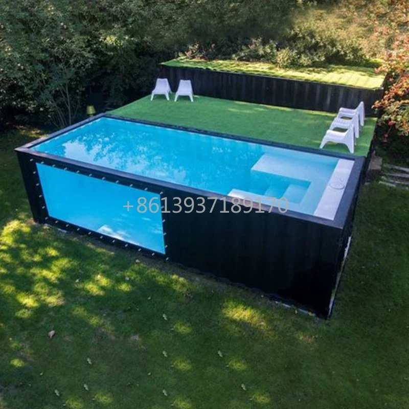 Fibre Glass Self Contained Swimming Pool Equipment and Accessories 20ft 40ft Shipping Container Swimming Pool with Hot Tub