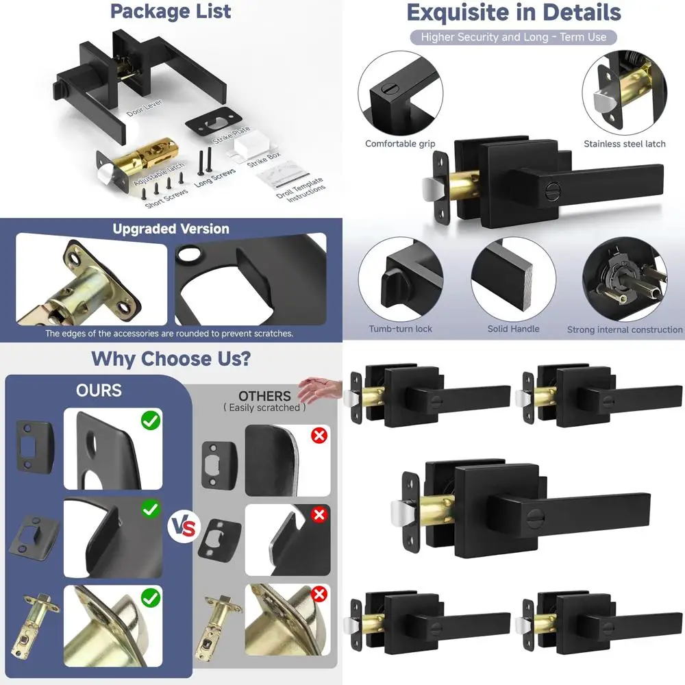 

Matte Black Interior Door Handles with Keyless Privacy Lock, Heavy Duty Zinc Alloy for Home Doors